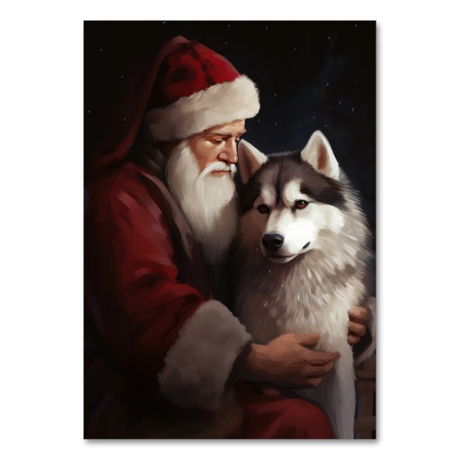 Numeração De Mesa Siberian Husky com Papai Noel Natal Festivo (Frente)