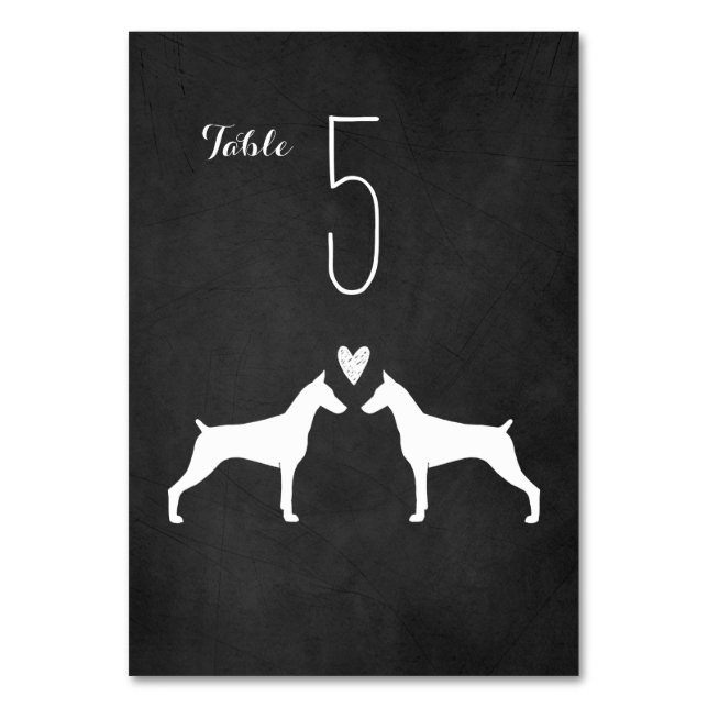 Numeração De Mesa Silhuetas de Doberman Pinscher no Casamento (Frente)