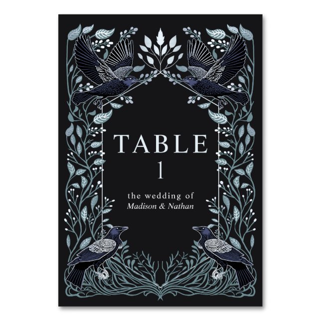 Numeração De Mesa Silver Enchanted Gothic Raven Floral Wedding (Frente)