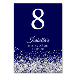Numeração De Mesa Silver Glitter e Marinho Blue Mis XV Anos