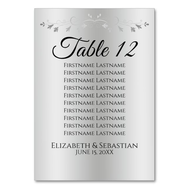 Numeração De Mesa Silver Gradient & Flourish Wedding Seating Chart (Verso)