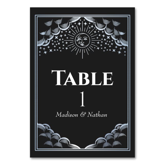 Numeração De Mesa Silver Sun and Moon Tarot Wedding (Frente)