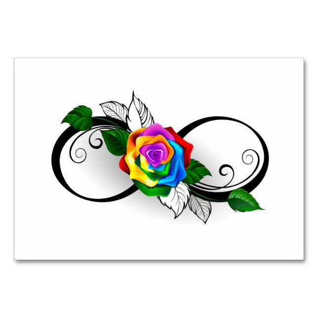 Numeração De Mesa Símbolo de Infinito com Rosa Arco-íris (Frente)