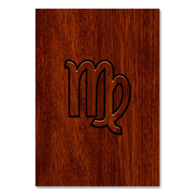Numeração De Mesa Símbolo de Virgem no estilo madeira de Mahogany (Frente)