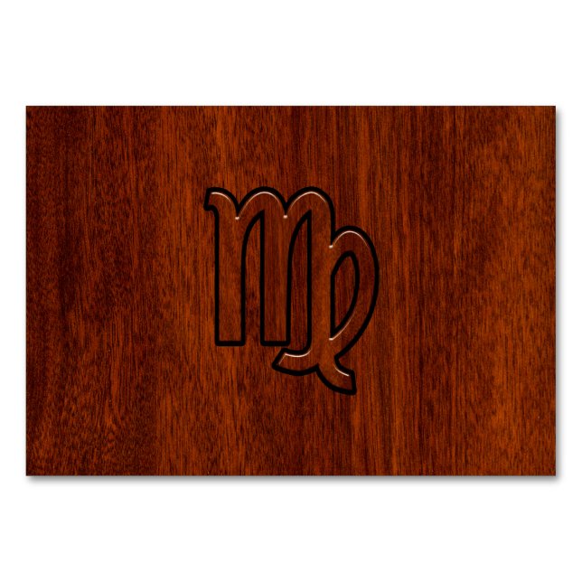 Numeração De Mesa Símbolo de Virgem no estilo madeira de Mahogany (Frente)