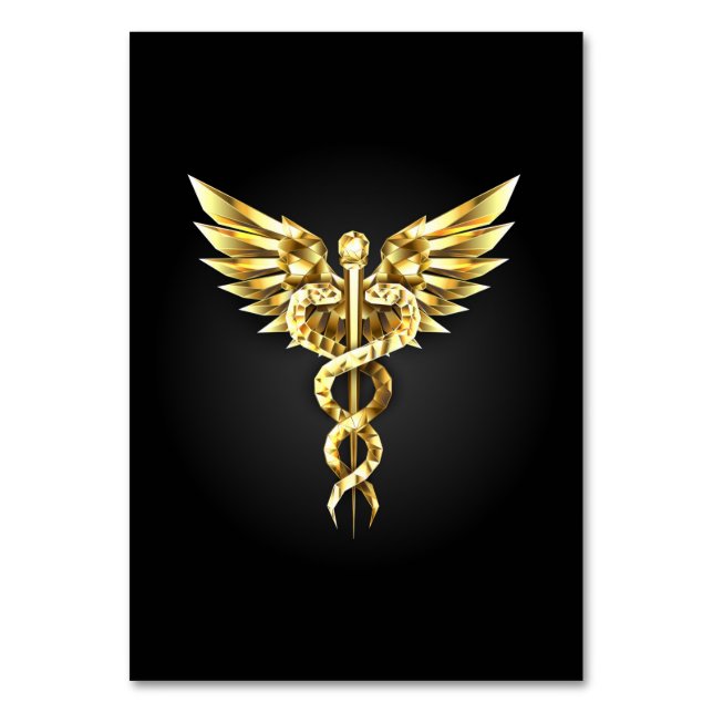 Numeração De Mesa Símbolo Poligonal Dourado Caduceus (Frente)