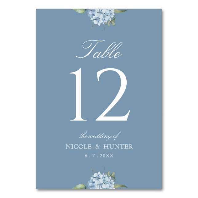 Numeração De Mesa Simple Dusty Blue Hydrangea Wedding Table Number (Frente)