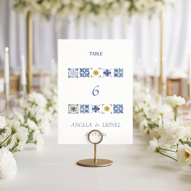 Numeração De Mesa Simple Elegant Tiles Amalfi Coast Italy Wedding (Criador carregado)