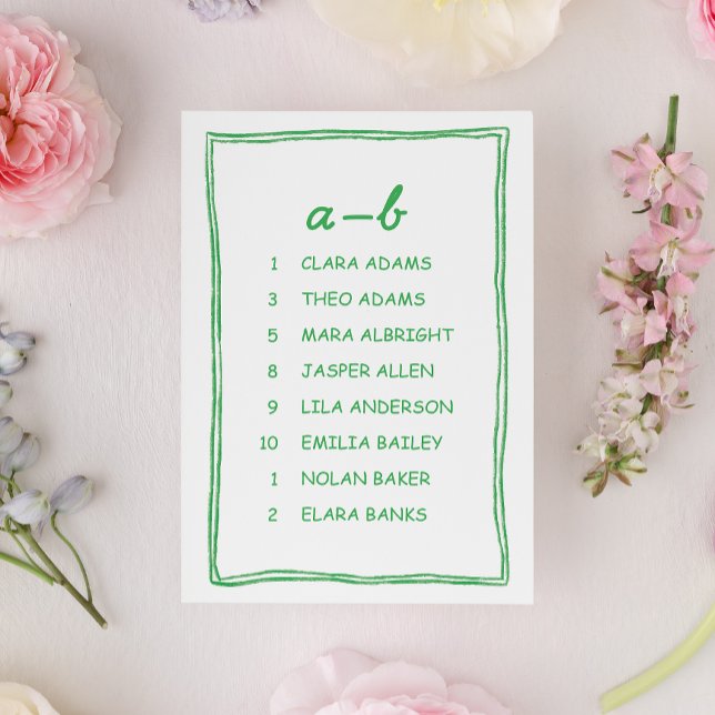 Numeração De Mesa Simple Green Doodle Wedding Seating Chart Card (Criador carregado)