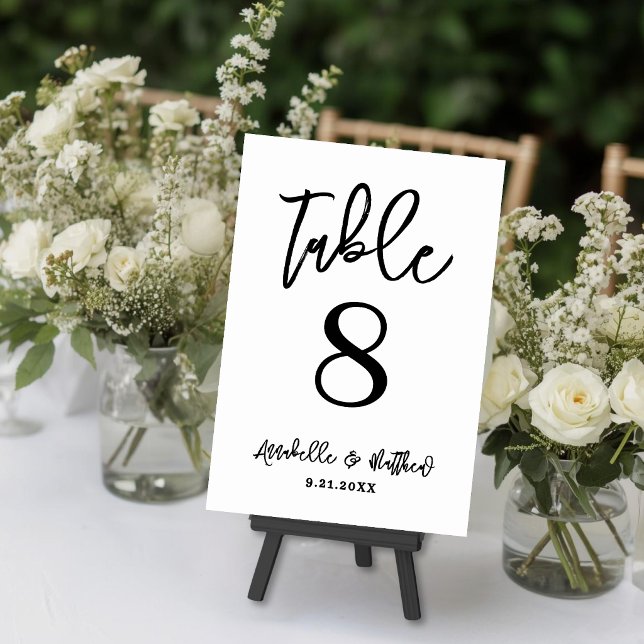 Numeração De Mesa Simple Modern Black White Wedding (Simple Modern Black White Wedding Table Number)