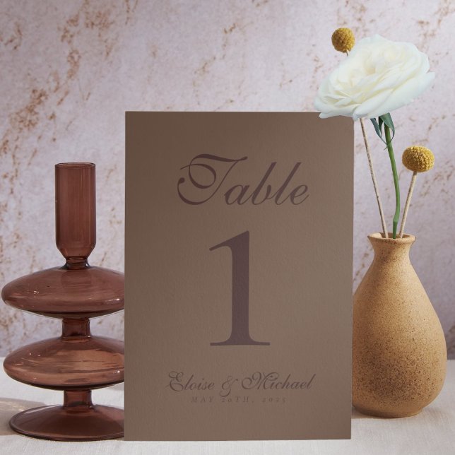 Numeração De Mesa Simple Modern Mousse Brown Wedding (Elevate your reception setup with these Modern Mousse Brown Wedding Table Numbers!)