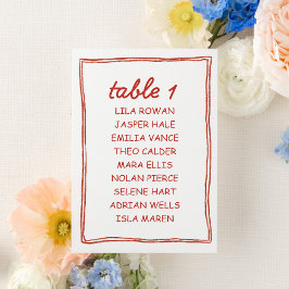 Numeração De Mesa Simple Red Doodle Wedding Seating Chart Card