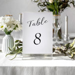 Numeração De Mesa Simples casamento preto e branco<br><div class="desc">Moderno elegante script clássico de caligrafia preto clássico e formal recepção de casamento de placa de mesa branca modelo com NÚMERO EDITÁVEL. OBSERVEM que para solicitar números diferentes você precisa personalizá-los e colocá-los no carrinho de compro um a um (uma placa sem 1, outra sem 2, etc). Você pode alterar...</div>