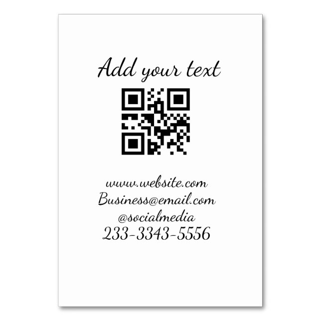 Numeração De Mesa simples código QR personalizado adicionar seu nome (Frente)