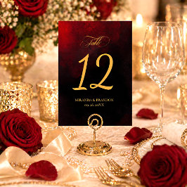 Numeração De Mesa Simples Elegante Vermelho Preto Dourado Caligrafia