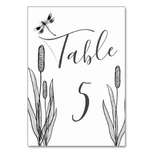Numeração De Mesa Simples Libélula e Taboa Preto Branco Casamento
