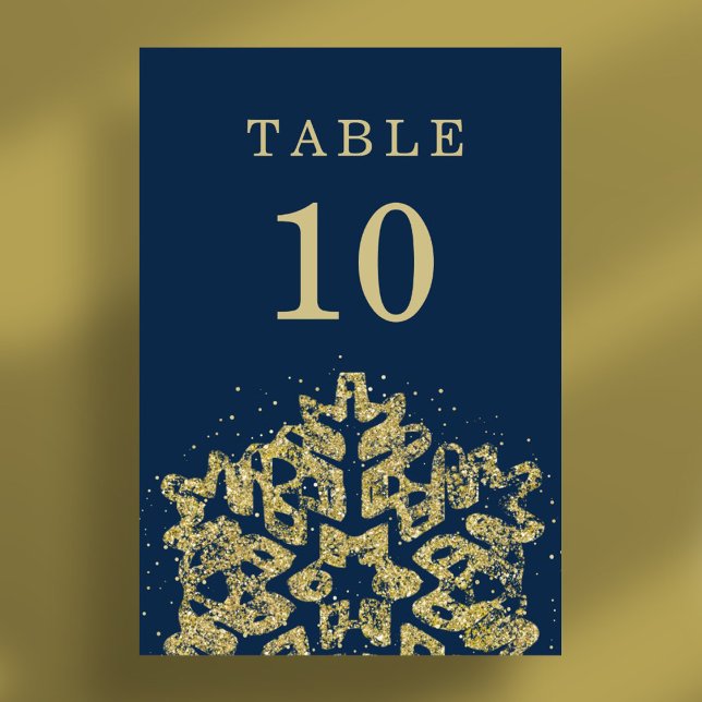 Numeração De Mesa Simples Marinho Dourado de Natal de Natal (Simple Winter Christmas Holiday Wedding Gold Navy Table Number)