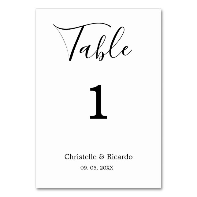 Numeração De Mesa Simples roteiro de caligrafia de casamento (Frente)