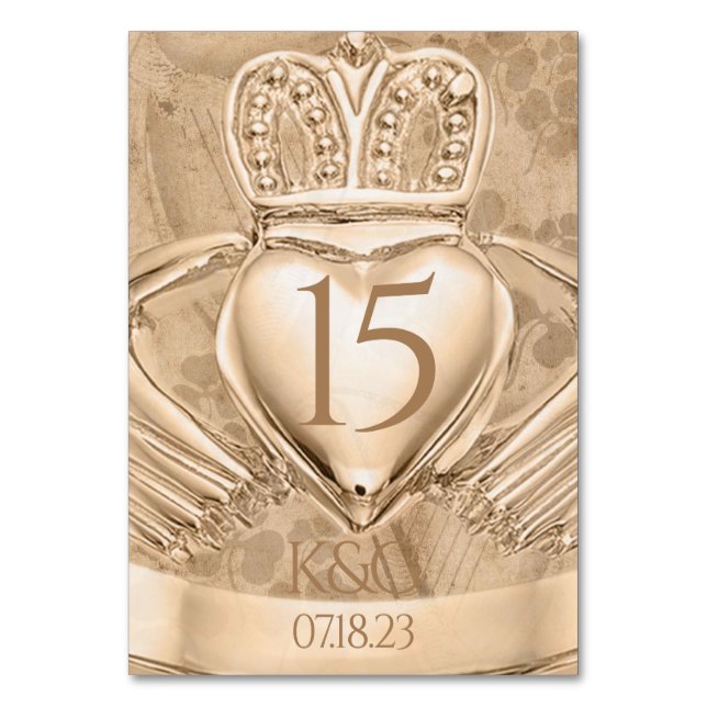 Numeração De Mesa Sinais de Casamento do Anel Claddagh & Shamrocks (Frente)