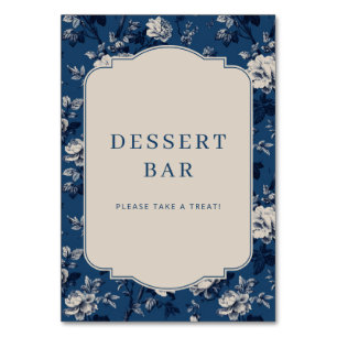 Numeração De Mesa Sinal de Barra de Sobremesa Floral Azul Elegante