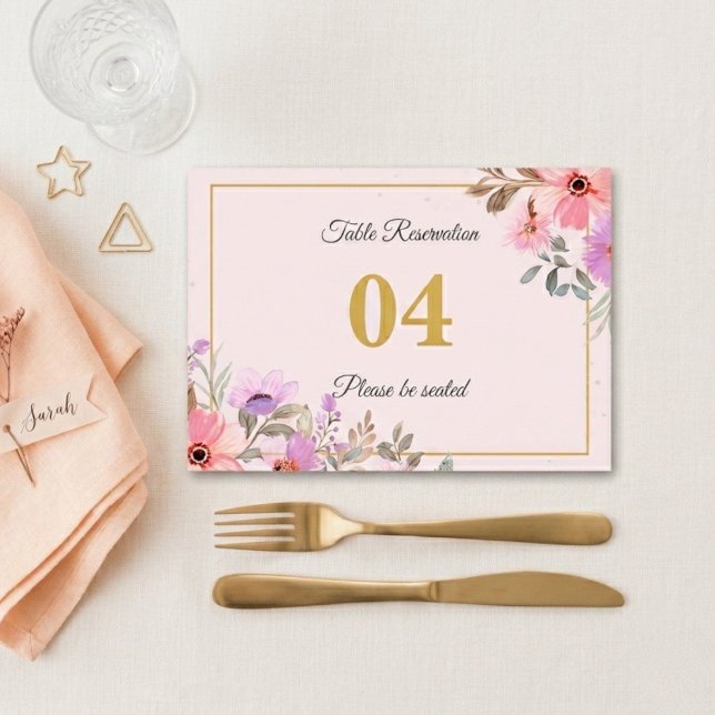 Numeração De Mesa Sinal de Mesa de Casamento Reservada Floral Blush  (Criador carregado)