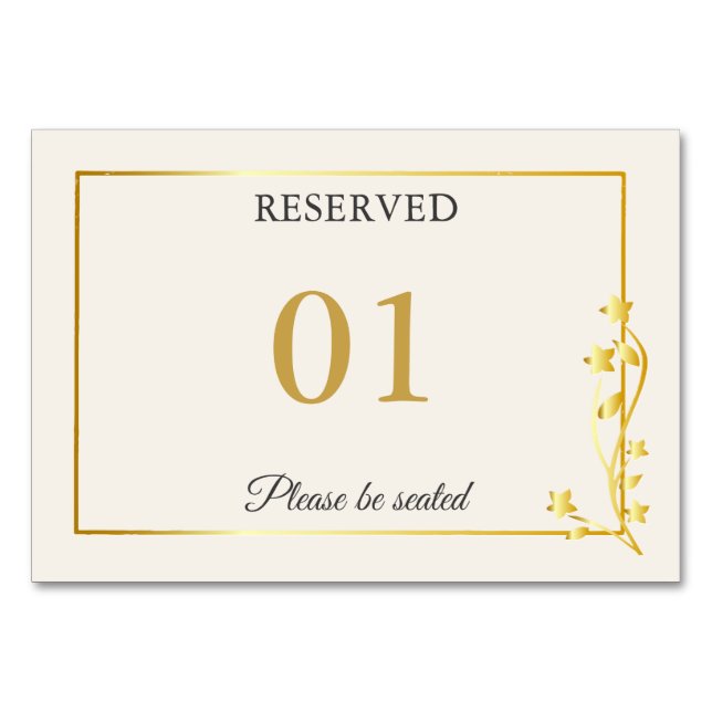 Numeração De Mesa Sinal de Mesa de Casamento Reservada Luxo Dourado  (Frente)