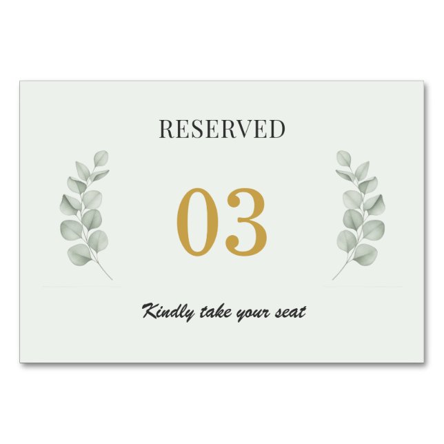 Numeração De Mesa Sinal de Mesa de Casamento Reservada Sage Botânico (Frente)