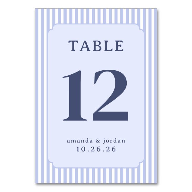 Numeração De Mesa Sinal de Mesa Listrado Azul Elegante (Frente)