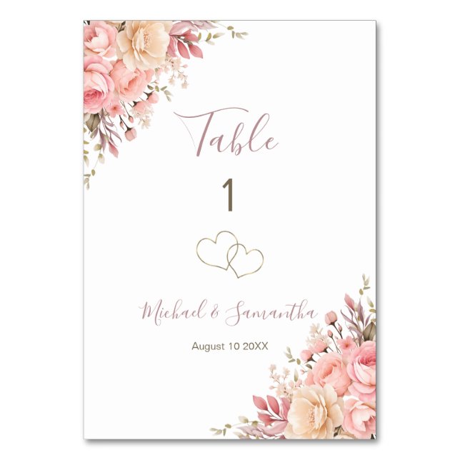 Numeração De Mesa Sinal de Rosa de marfim e rosa elegante (Frente)