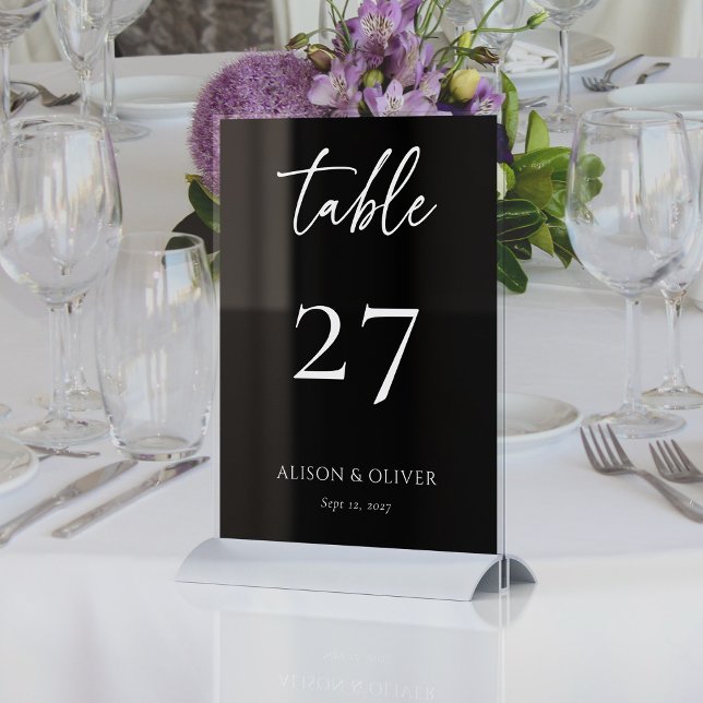 Numeração De Mesa Sleek e Na moda: Casamento Moderno Preto Personali (Personalized Sleek and Stylish: Black Modern Wedding Table Number)