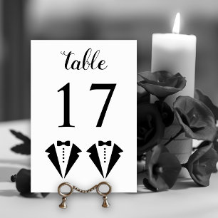 Numeração De Mesa Smoking preto e branco dois noivos casamento gay