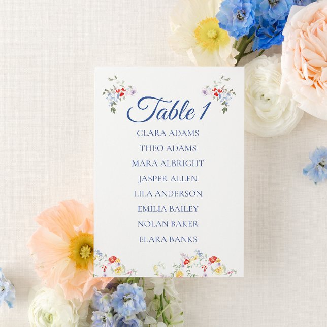 Numeração De Mesa Soft Blue Floral Wedding Seating Chart Card (Criador carregado)