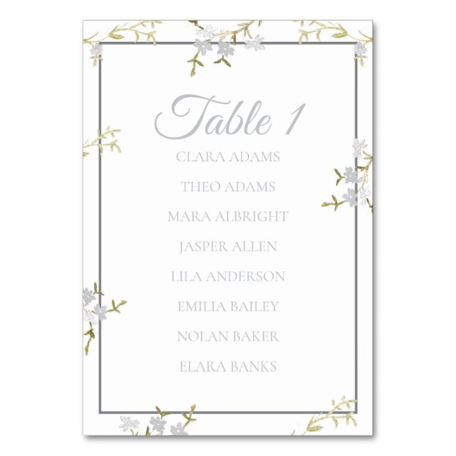 Numeração De Mesa Soft Grey Floral Elegant Wedding Seating Chart (Frente)