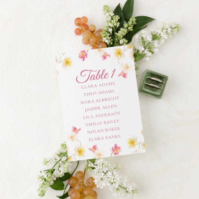 Numeração De Mesa Soft Pink Floral Wedding Seating Chart Card (Criador carregado)