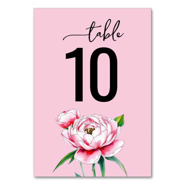 Numeração De Mesa Sophisticated Pink Botanical Peony (Frente)