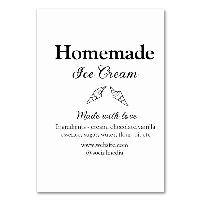 Numeração De Mesa Sorvete caseiro adiciona ingredientes feitos com a (Frente)