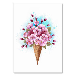 Numeração De Mesa Sorvete Waffle Rosa Sakura Cone