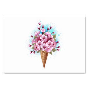 Numeração De Mesa Sorvete Waffle Rosa Sakura Cone