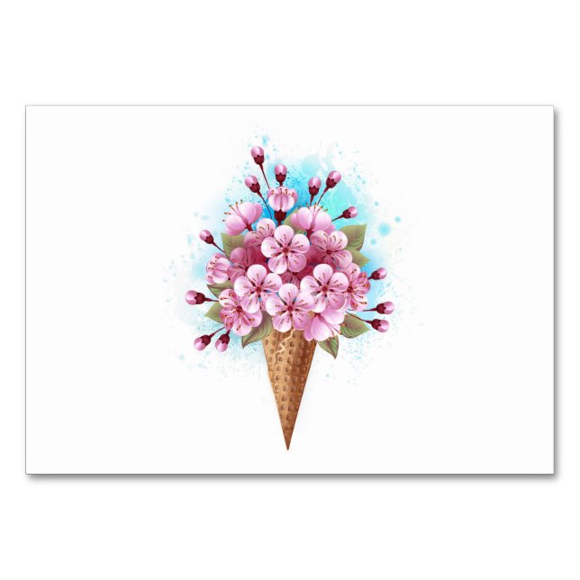 Numeração De Mesa Sorvete Waffle Rosa Sakura Cone (Frente)