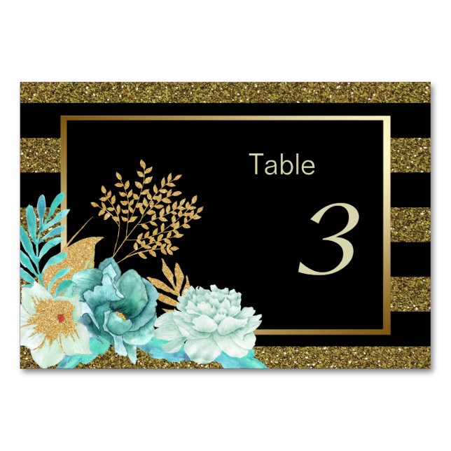 Numeração De Mesa Sparkle Stripe Dourada Mint Floral Wedes (Frente)