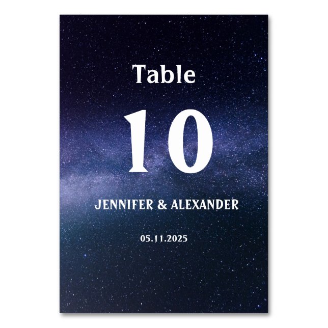 Numeração De Mesa Starry Night Sky Galaxy Stars Cosmos Wedding (Frente)