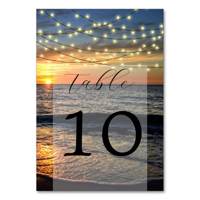 Numeração De Mesa String Light Sunset Beach Weding (Frente)
