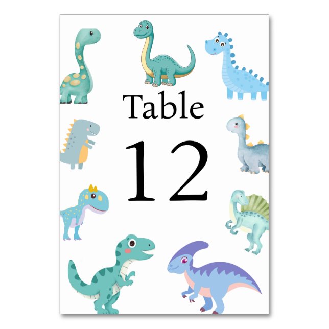 Numeração De Mesa Stylish Dinosaur Baby Shower White (Frente)