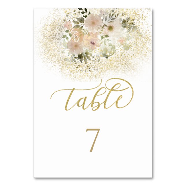 Numeração De Mesa Suave floral romântico rosa dourado caligrafia (Frente)
