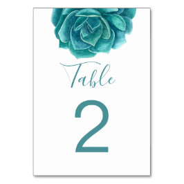 Numeração De Mesa Suculenta aguarela menta. Casamento de cacto azul-