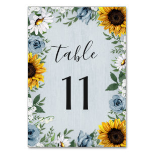 Numeração De Mesa Sunflower Dusty Blue Country Rosa Rustic Casamento