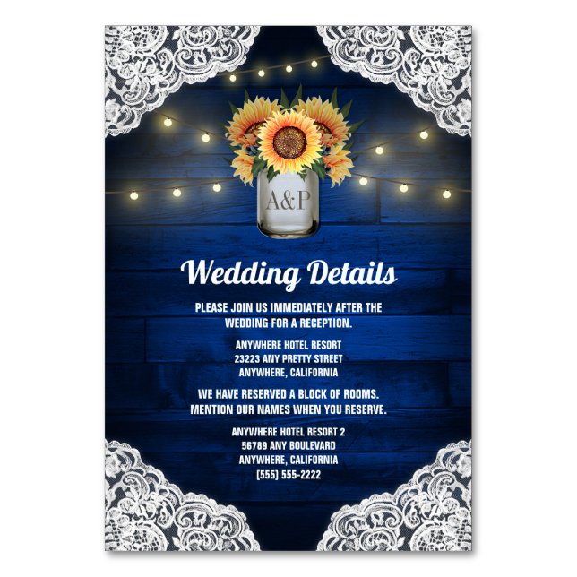 Numeração De Mesa Sunflower Mason Jar Blue Wood Casamento Inserir Ca (Frente)