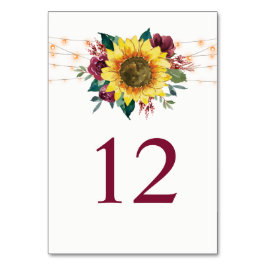 Numeração De Mesa Sunflower String Luz Rustic Floral Casamento