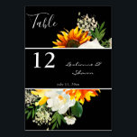 Numeração De Mesa Sunflower & White Rose Artsal - Preto<br><div class="desc">Vestir as suas mesas com estes números florais de girassol e rosa branca. Excelente para casamentos ou festas em branco ou preto</div>