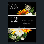 Numeração De Mesa Sunflower & White Rose Artsal - Preto<br><div class="desc">Vestir as suas mesas com estes números florais de girassol e rosa branca. Excelente para casamentos ou festas em branco ou preto</div>